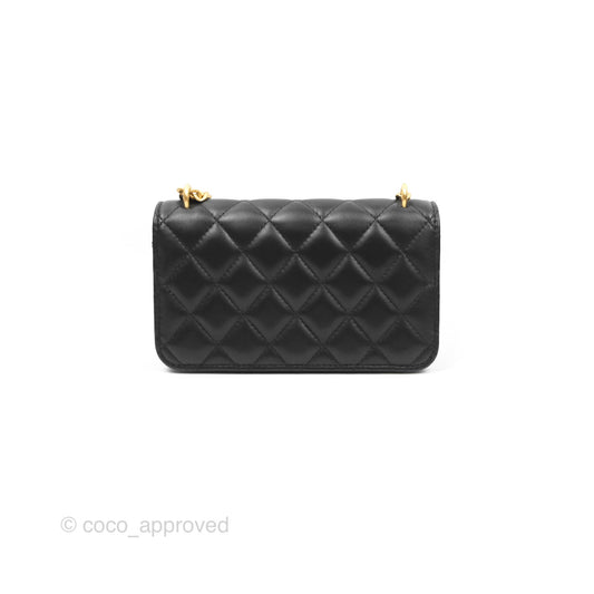 Chanel Mini WOC Phone Holder with Camellia Adjustable Chain Black Lambskin