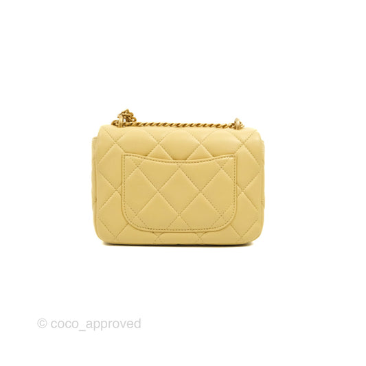 Chanel Enamel Quilted Pending CC Mini Square Flap Yellow Lambskin Aged Gold Hardware 22P