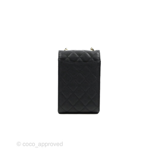 Chanel Classic Quilted Phone Holder Black Caviar Gold Hardware