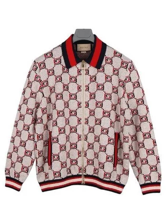 Luxury Gucci Trending 2025 GG Cotton Jacquard Zipper Cardigan Ivory Red