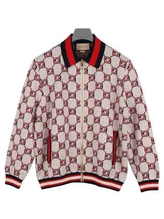 Luxury Gucci Trending 2025 GG Cotton Jacquard Zipper Cardigan Ivory Red