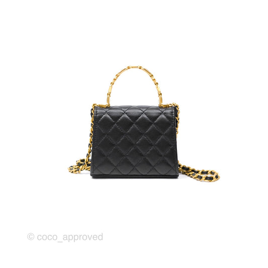 Chanel Mini Enamel Handle Clutch on Chain Black Lambskin Gold Hardware 22B