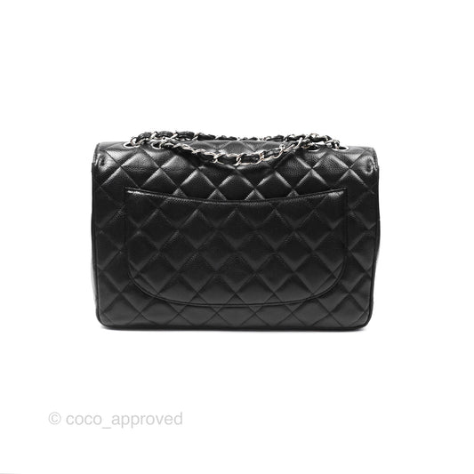 Chanel Jumbo Single Flap Black Caviar Silver Hardware