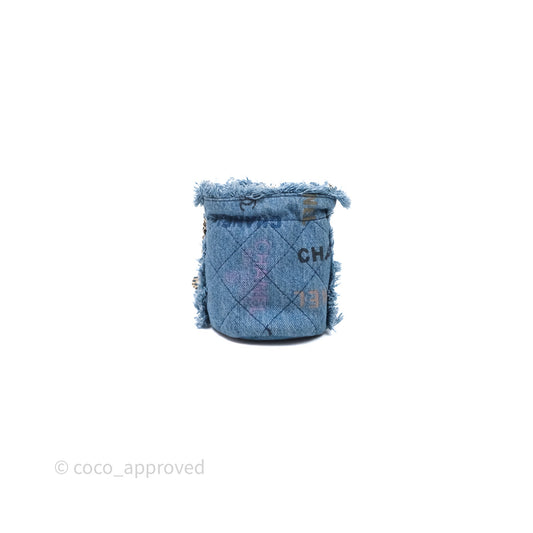 Chanel Mood Denim Mini Bucket Bag with Chain Blue Gold Hardware