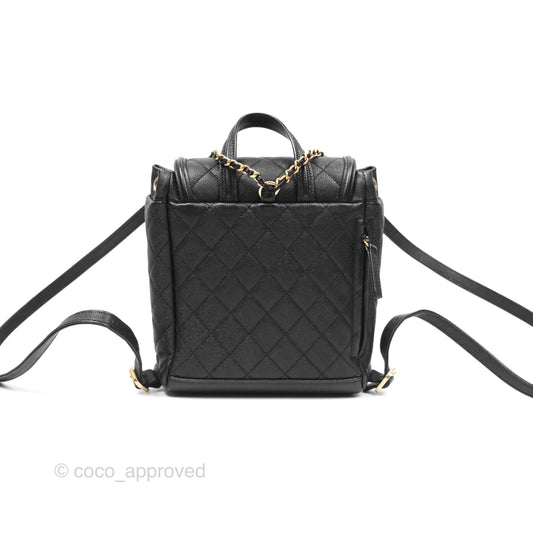 Chanel Small Quilted Filigree Backpack Black Caviar Aged Gold Hardware