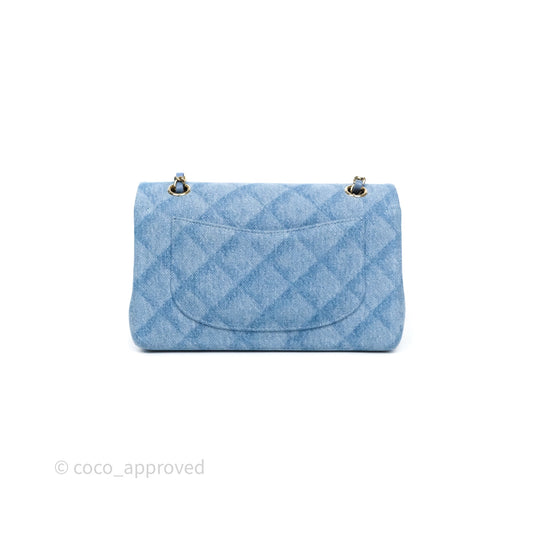 Chanel Small Double Flap Blue Printed Quilted Denim Gold Hardware