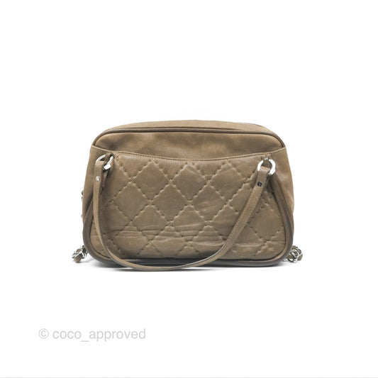 Chanel Quilted Camera Case Bag Iridescent Taupe Calfskin Silver Hardware