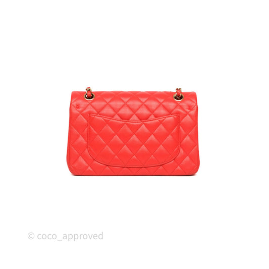 Chanel Small Classic Flap Quilted Red Orange Caviar Gold Hardware