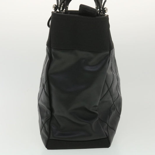 Luxury Chanel Paris Biarritz MM Tote Bag Coated Canvas Black CC 37855