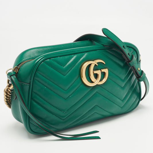 Luxury Gucci Trending 2025 Green Matelassé Leather Small Gg Marmont Shoulder Bag..