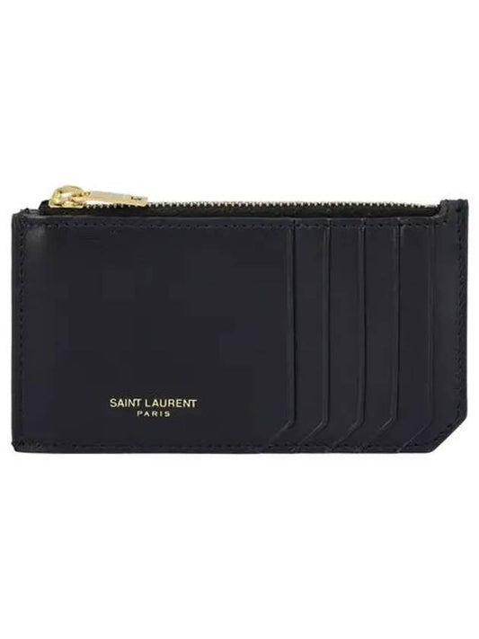 Luxury Saint Laurent Leather Zipper Card Wallet Black
