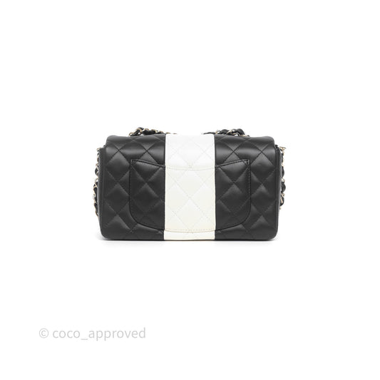 Chanel Mini Rectangular Flap Quilted Black White Lambskin Gold Hardware