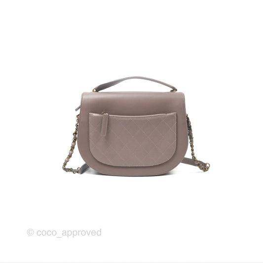 Chanel Coco Curve Flap Burnished Lilac Grey Calfskin Goatskin Antique Gold Hardware