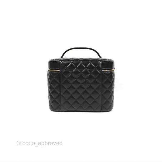 Chanel Classic Cosmetic Vanity Pouch Quilted Black Lambskin Gold Hardware