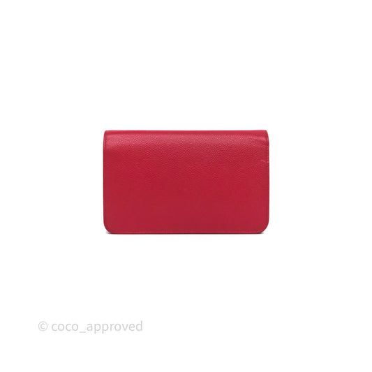 Chanel CC Wallet On Chain WOC Dark Pink Caviar Silver Hardware