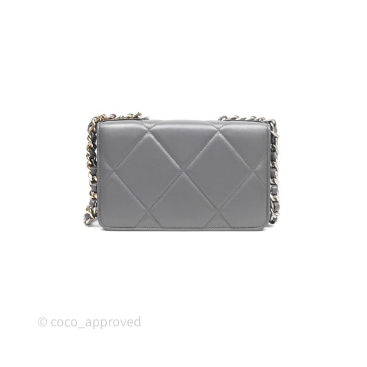 Chanel 19 Wallet on Chain WOC Grey Lambskin Mixed Hardware