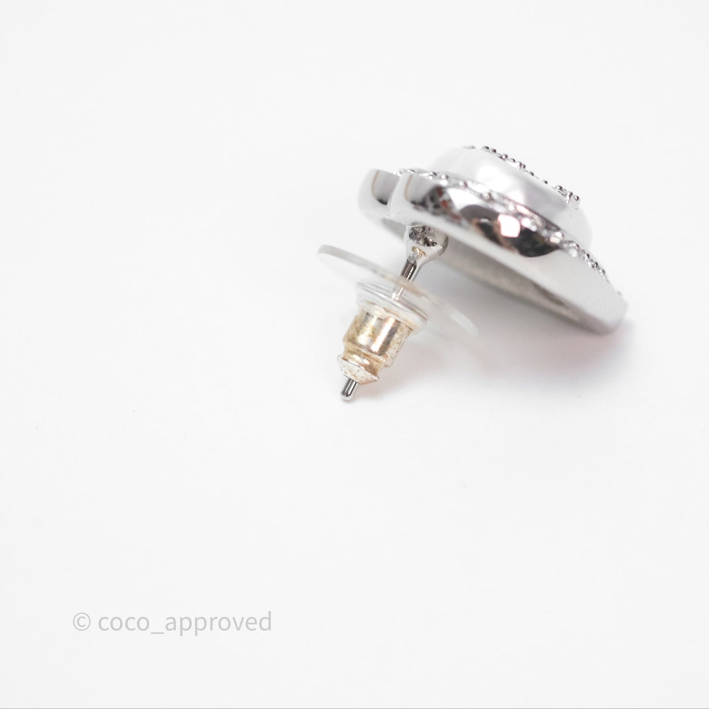 Chanel Crystal CC Heart Earrings Silver Tone 23B