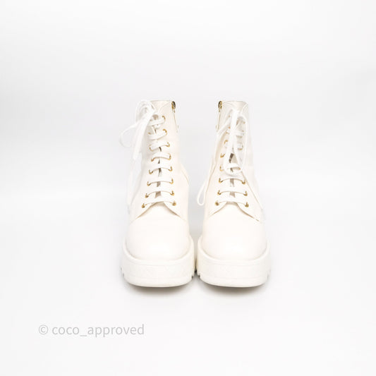 Chanel Logo Wedge Combat Boots White Size 38.5