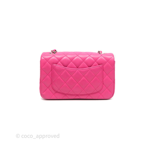 Chanel Mini Rectangular Quilted Dark Pink Lambskin Silver Hardware