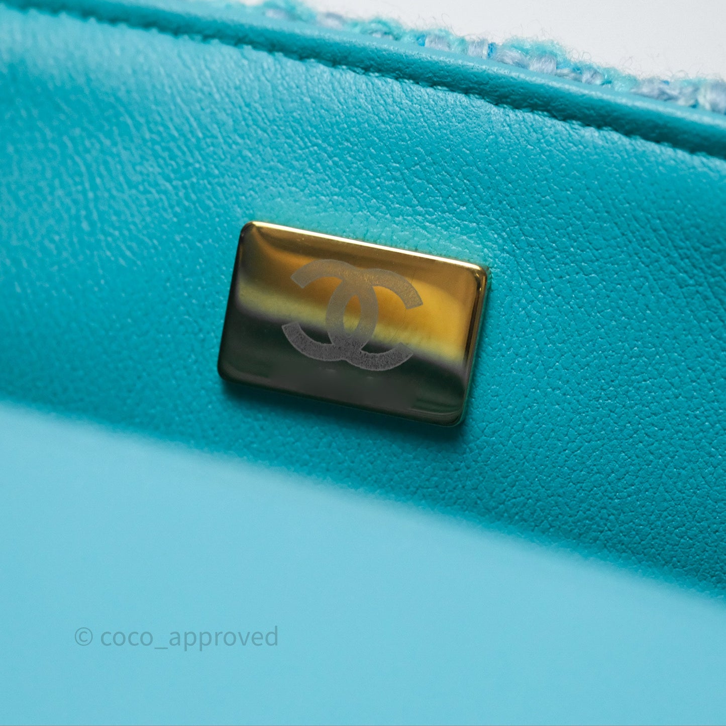 Chanel Quilted Mini Rectangular Flap Blue Tweed Gold Hardware