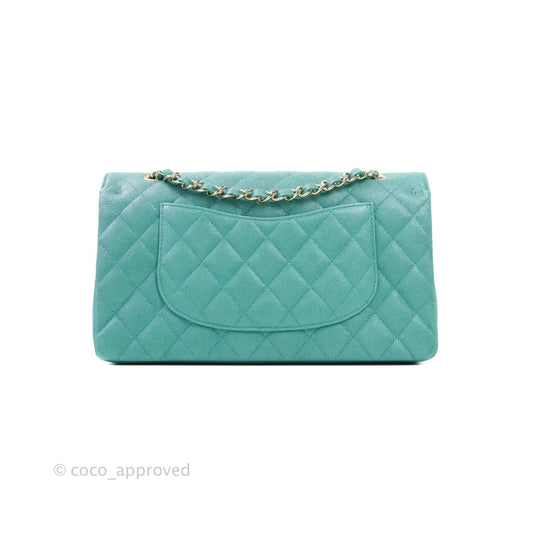 Chanel Classic M/L Medium Double Flap Iridescent Turquoise Caviar Gold Hardware 19S