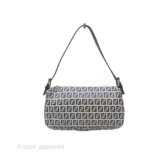 Fendi Vintage Baguette Shoulder Bag Grey/ Navy Canvas