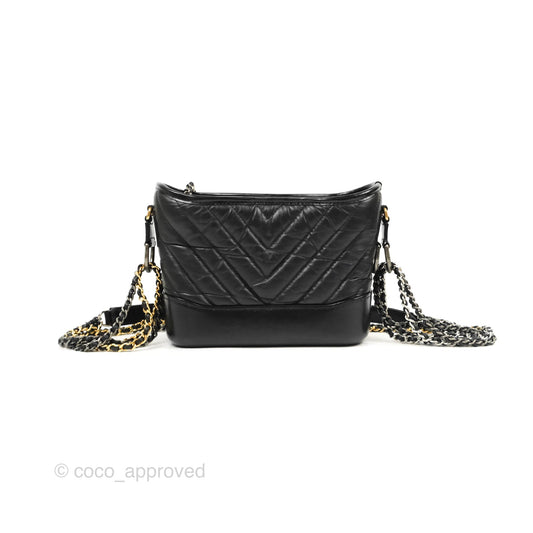 Chanel Calfskin Chevron Small Gabrielle Hobo Black Mixed Hardware