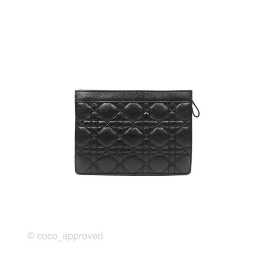 Dior Caro Zipped Pouch With Chain Black Cannage Calfskin
