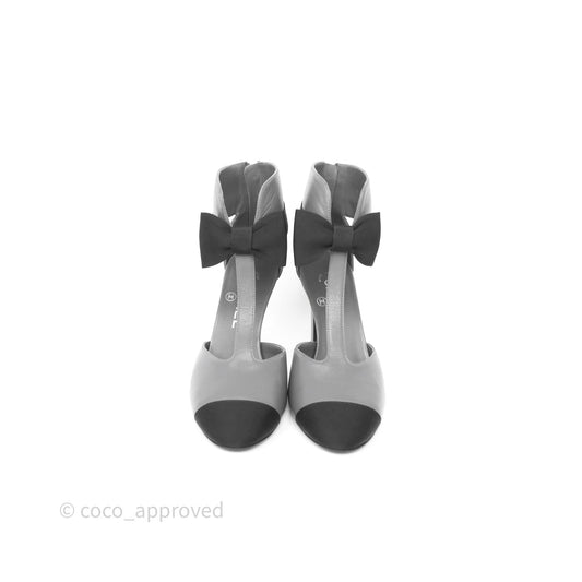 Chanel Cap Toe Bow Ankle-cuff Sandals Grey Black Lambskin