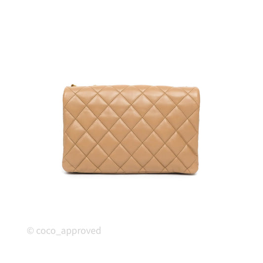 Chanel Medium All Slide Adjustable Chain Flap Bag Beige Lambskin Aged Gold Hardware