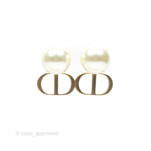 Christian Dior Tribales Pearl CD Earrings Gold Tone