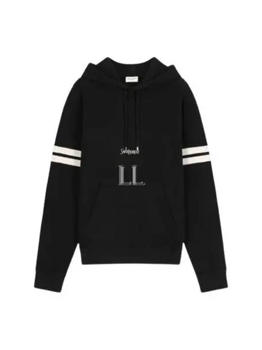 Luxury Saint Laurent Embroidered Logo Hoodie Black