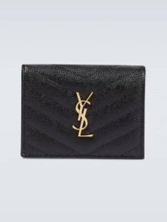 Luxury Saint Laurent Monogram Caviar Leather Flap Card Wallet Black