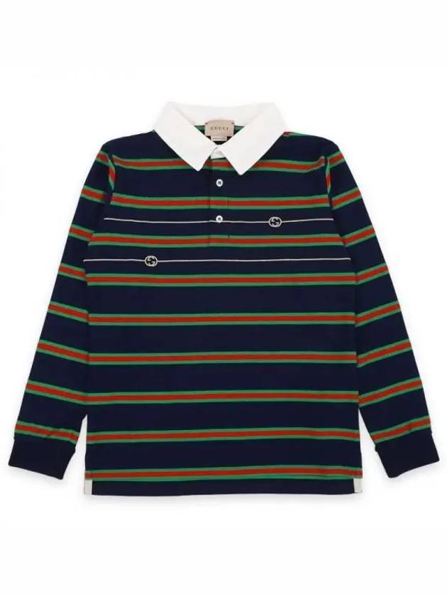 Luxury Gucci Trending 2025 Kids Stripe Polo Shirt Navy