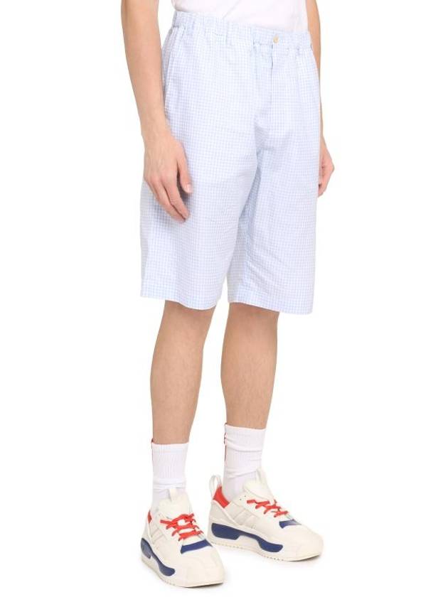 Luxury Gucci Trending 2025 Men's Bear Patch Embroidered Check Shorts Pants Blue