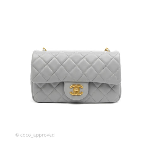 Chanel Mini Rectangular Pearl Crush Quilted Grey Lambskin Aged Gold Hardware