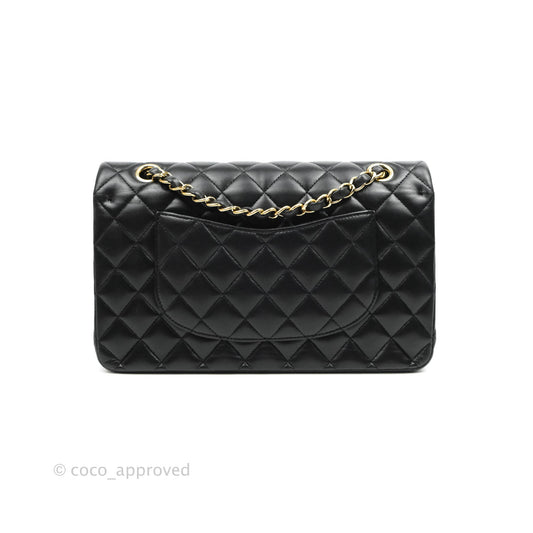 Chanel Classic M/L Medium Double Flap Black Lambskin Gold Hardware
