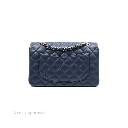 Chanel Classic Small S/M Flap Dark Blue Caviar Gold Hardware 21P