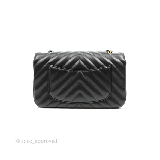 Chanel Chevron Mini Rectangular Flap Black Lambskin Gold Hardware