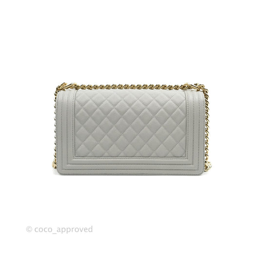 Chanel Old Medium Quilted Boy Bag Grey Caviar Gold Hardware