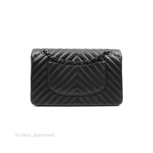 Chanel Classic Chevron M/L Medium Double Flap So Black Lambskin