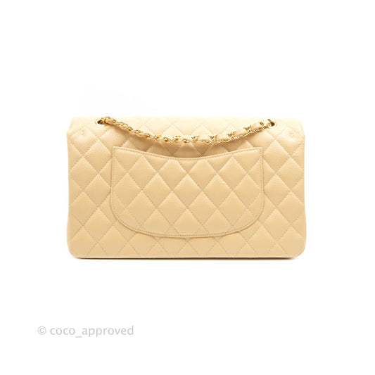 Chanel Classic M/L Medium Double Flap Beige Caviar Gold Hardware