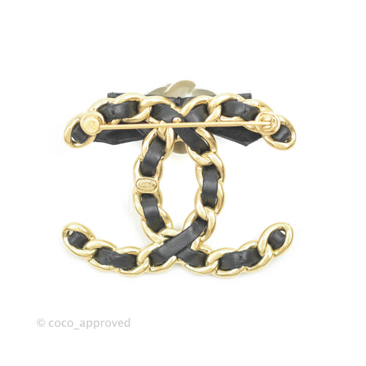 Chanel CC Braid Camellia Brooch Aged Gold Tone 20A