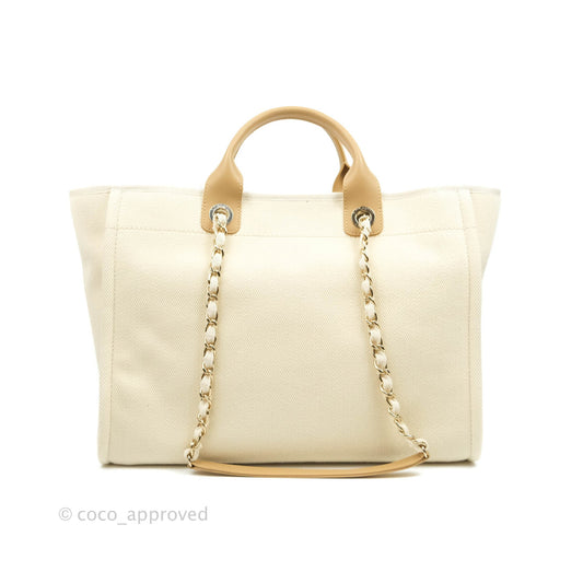 Chanel Medium (Large) Deauville Light Beige Canvas Imitation Pearl