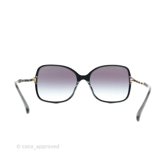 Chanel Black Acetate Frame Gradient Chain-Link Sunglasses Gold Tone