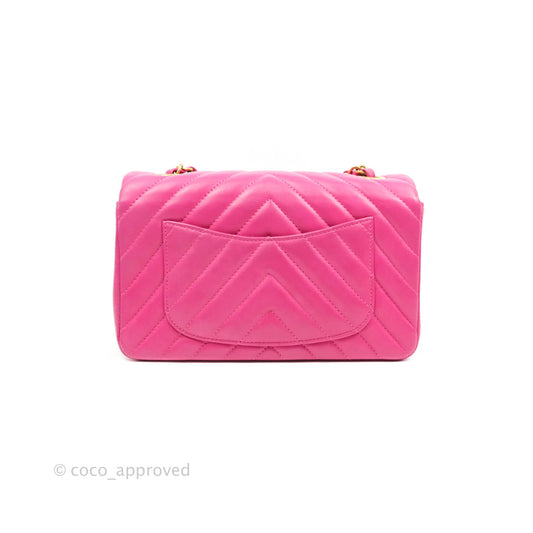 Chanel Chevron Mini Rectangular Flap Pink Lambskin Gold Hardware