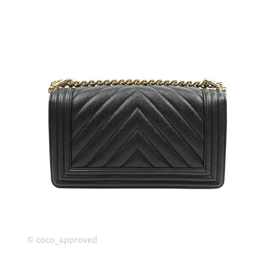 Chanel Boy Chevron Medium Black Caviar Gold Hardware