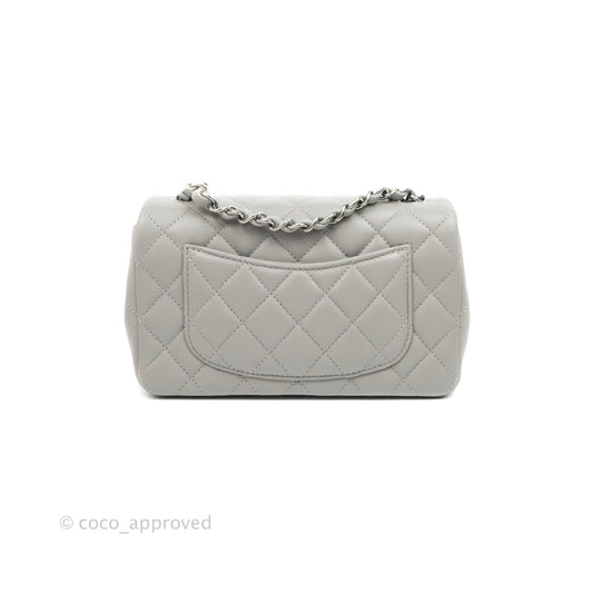 Chanel Classic Quilted Mini Rectangular Flap Grey Lambskin Silver Hardware 21B