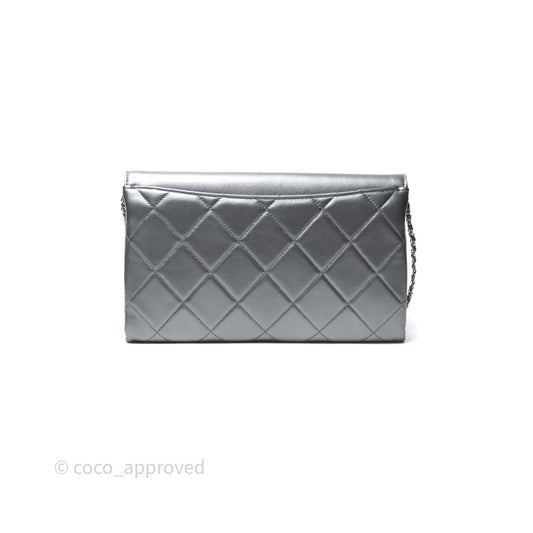 Chanel Clutch with Chain Metallic Dark Grey Silver Hardware