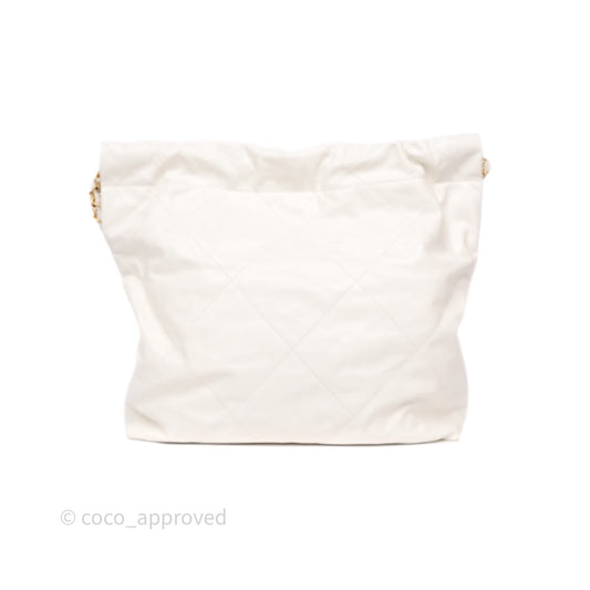 Chanel 22 Small White Aged Calfskin Black Logo Aged Gold Hardware